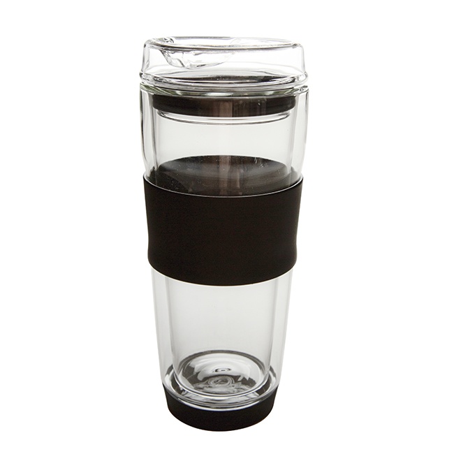 GD0109BL Double Wall Insulation Glass Coffee Mug with Silicone 550ml