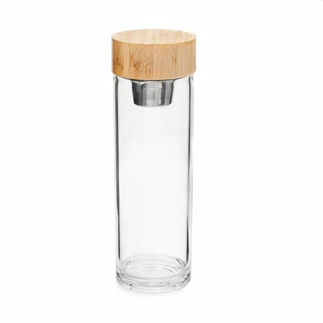 GB0116 Glass Bottle with Bamboo Lid With Stainless Steel filter 580ml