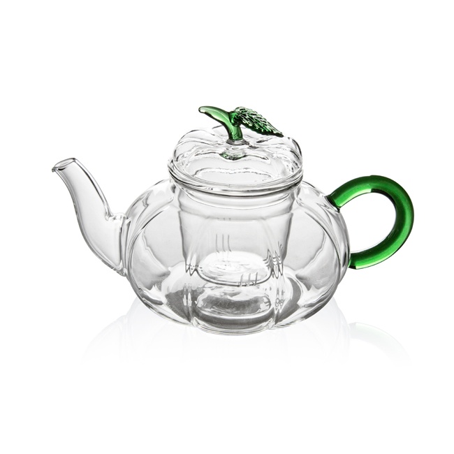 GTP0301 Pumpkin glass teapot with tea leaf lid 700ml