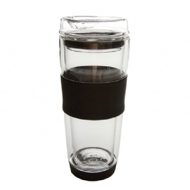 GD0109BL Double Wall Insulation Glass Coffee Mug with Silicone 550ml