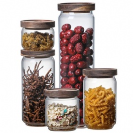 Storage Glass Jar With Wooden Lid ,GJ0323ABCDE